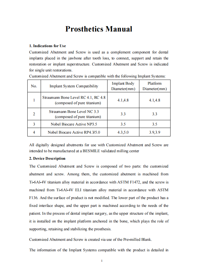 Customized Abutment and Screw  Prosthetics Manual